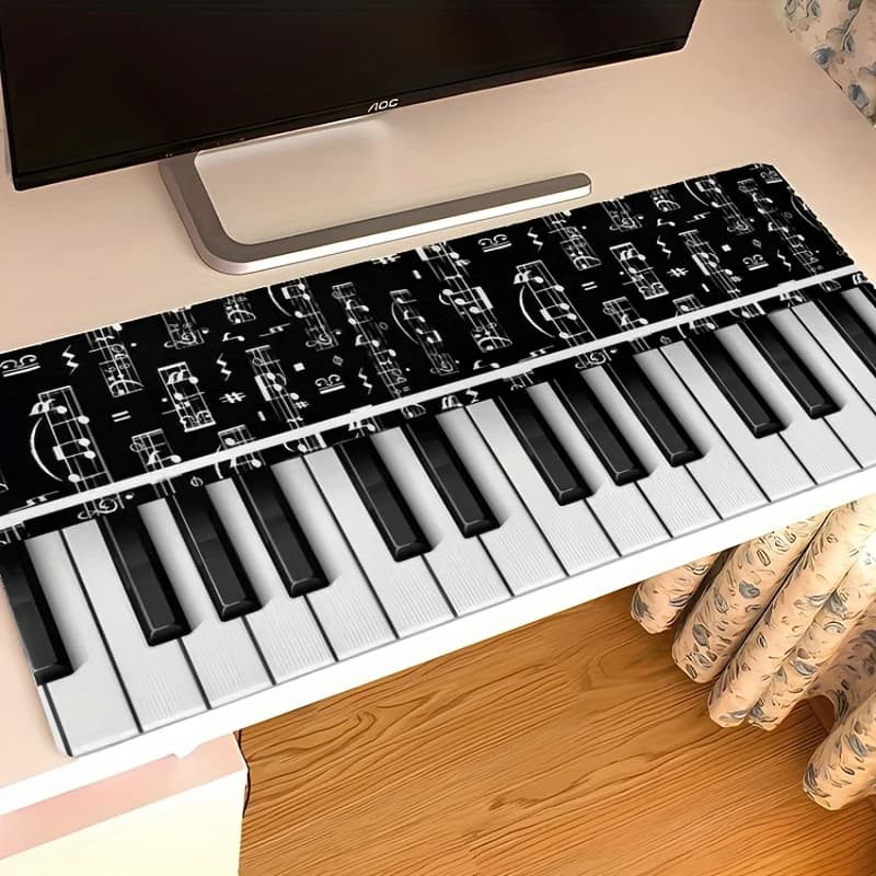 Tappetino per Mouse con Note Musicali e Tasti di Pianoforte, Antiscivolo in Gomma per Gaming e Ufficio