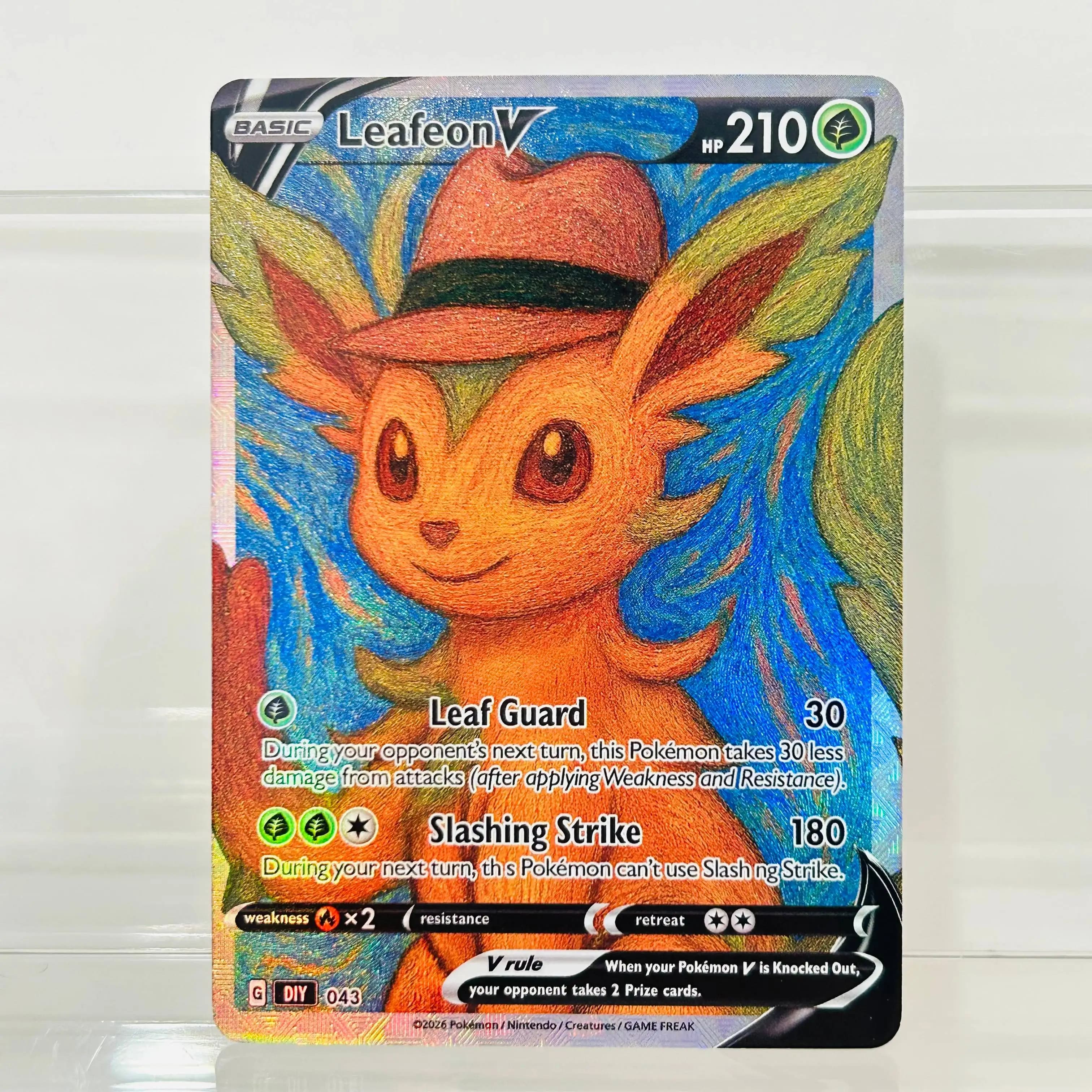 Leafeon V 043 English Version DIY Holographic Foil Texture Card, Perfect Condition Premium Anime Collection Card
