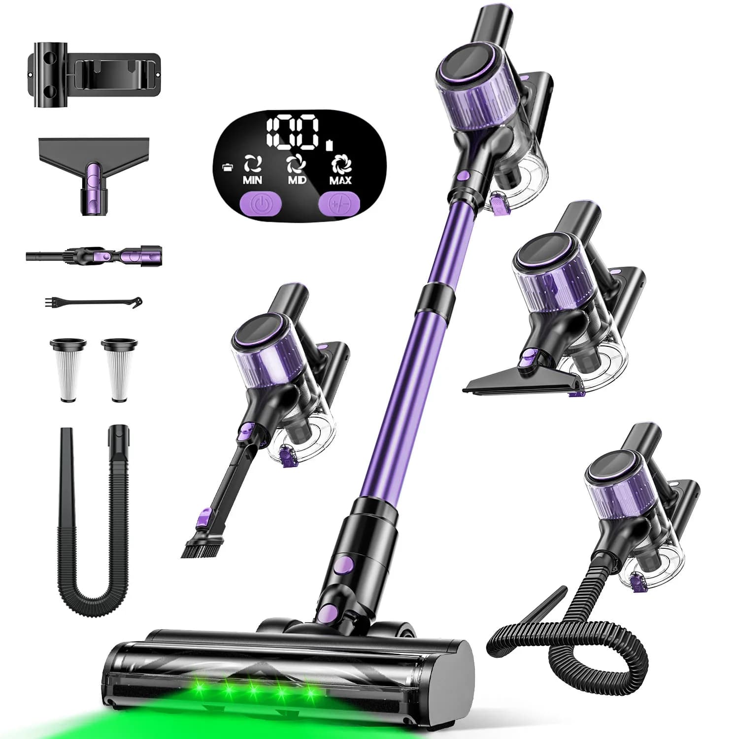 Cordless Vacuum Cleaner 55KPa Powerful Stick Vacuum 500W Motor 45Min Runtime Anti-Tangle Brush 10-in-1 Cleaner for Pet Hair Carpet Floor