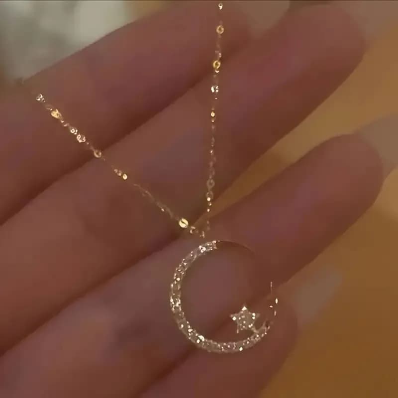 Elegant and simple crescent moon star pendant necklace, suitable for daily wear and gift giving, women's collarbone chain jewelry - 1 piece
