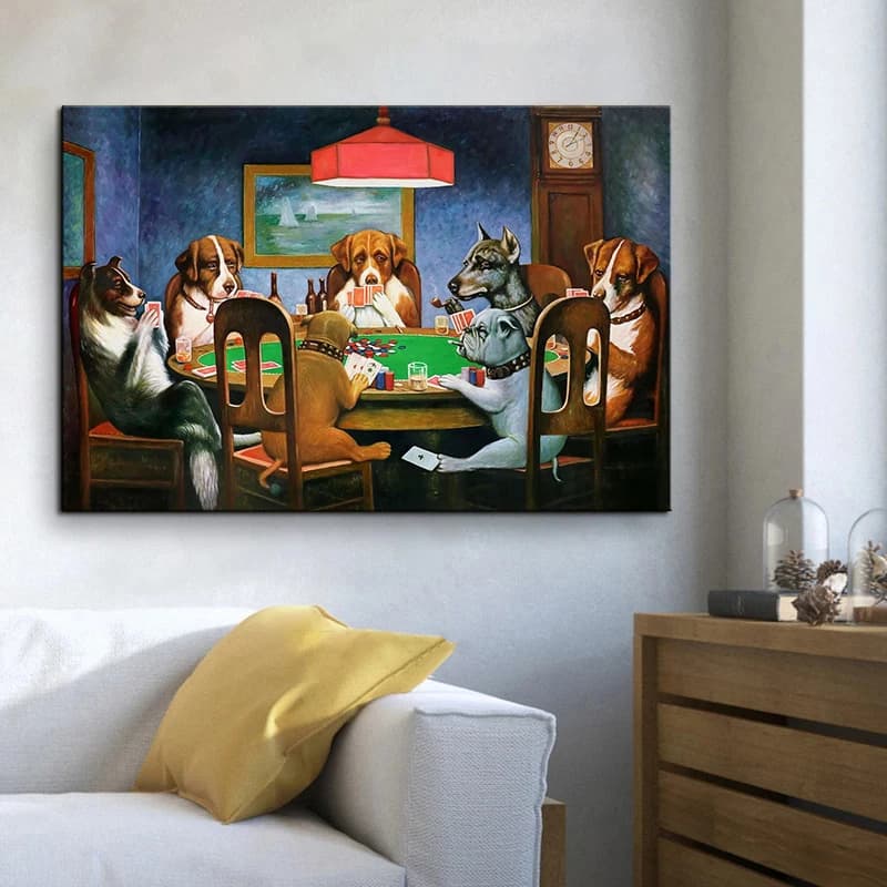 Cani divertenti che giocano a poker Poster di animali, pittura su tela da parete Poster e stampe per immagini di decorazioni per la casa del soggiorno