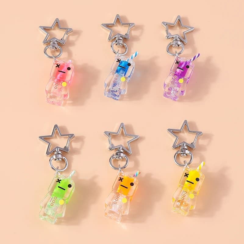 Simulazione creativa in resina Bottiglia di bevande Portachiavi Emozione luminosa Portachiavi Ciondolo per uomo Donna Borsa Decor Gioielli Regali
