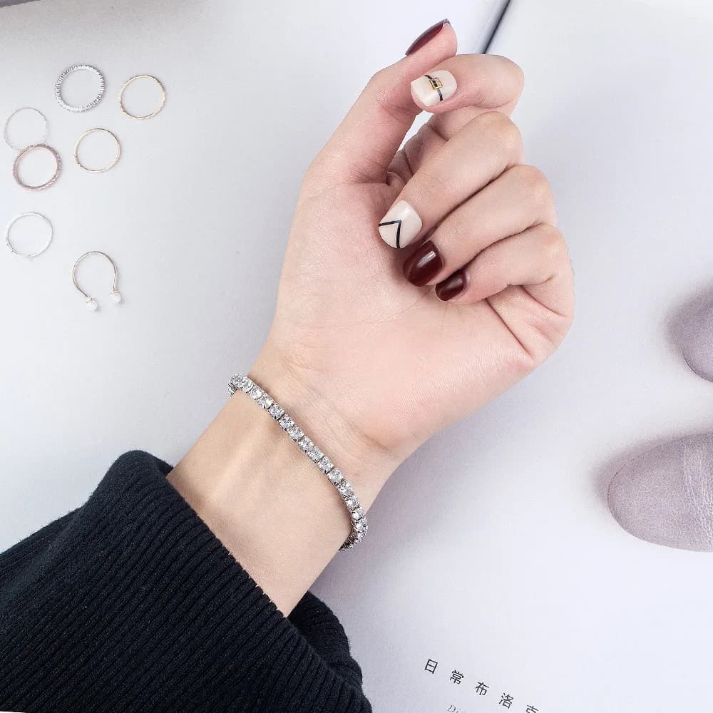 Sterling Silver Bracelet Zirconia Tennis Ball Women Fashion Simple Engagement Wedding Charm Jewelry 4mm 16-20cm
