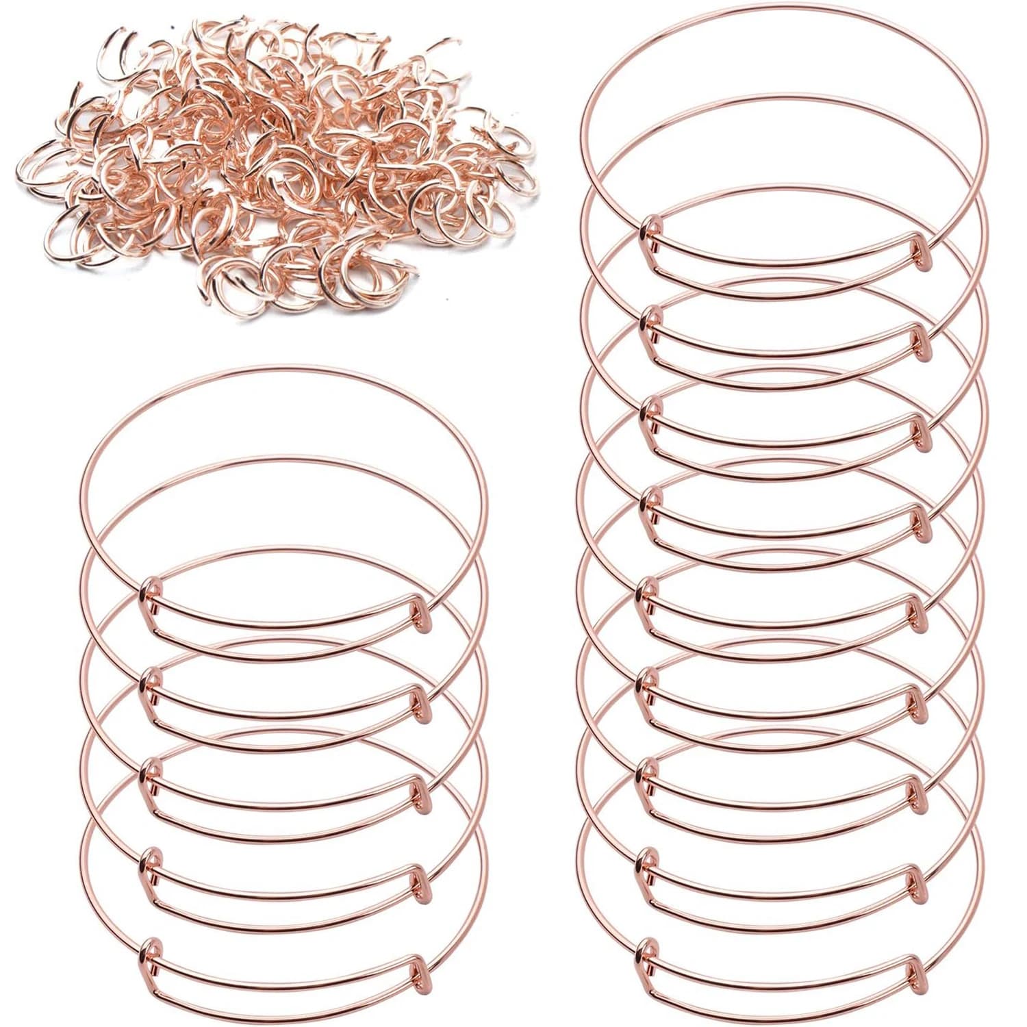Bracciali Espandibili in Oro Rosa, 20 Pezzi di Bracciali Regolabili in Filo Metallico con 100 Anelli Aperti per Creazione di Gioielli Fai-da-Te