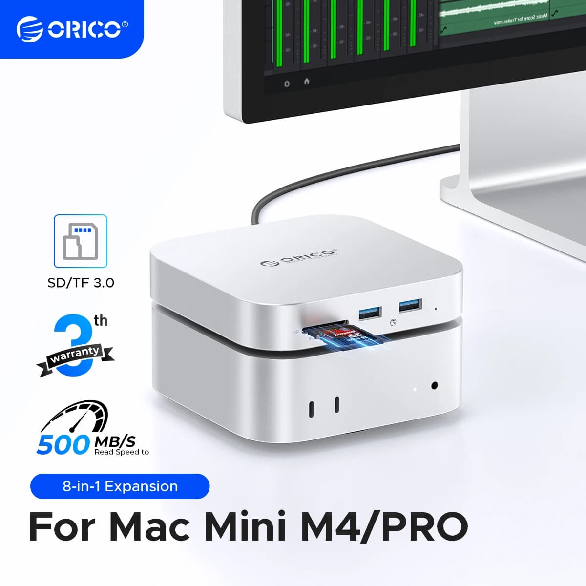 ORICO Mac Mini M4 Docking USB3.0 HUB Docking Station SD/TF Multi-Port USB C HUB for Mac Mini M4/M4 Pro