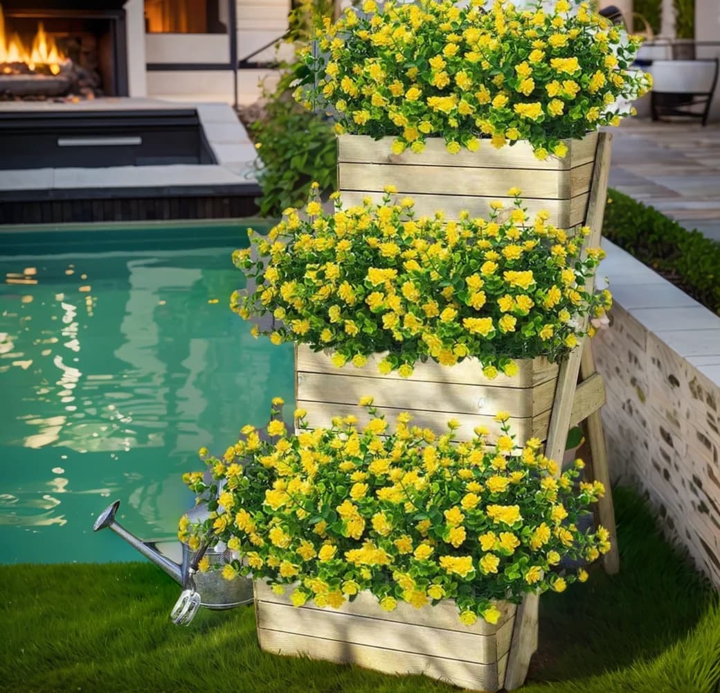 1 confezione di fiori artificiali finti, piante da arbusti verdi resistenti ai raggi UV per esterni, per cucina, ufficio, matrimonio, arredamento da giardino