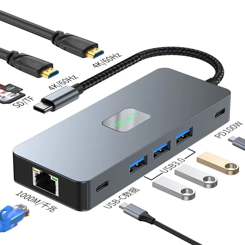 Desktop Docking Station Type C to 4K60Hz HDTV-Com 2 Different Display RJ45 10 in 1 Mult Audio Usb Hub Laptop Accessories
