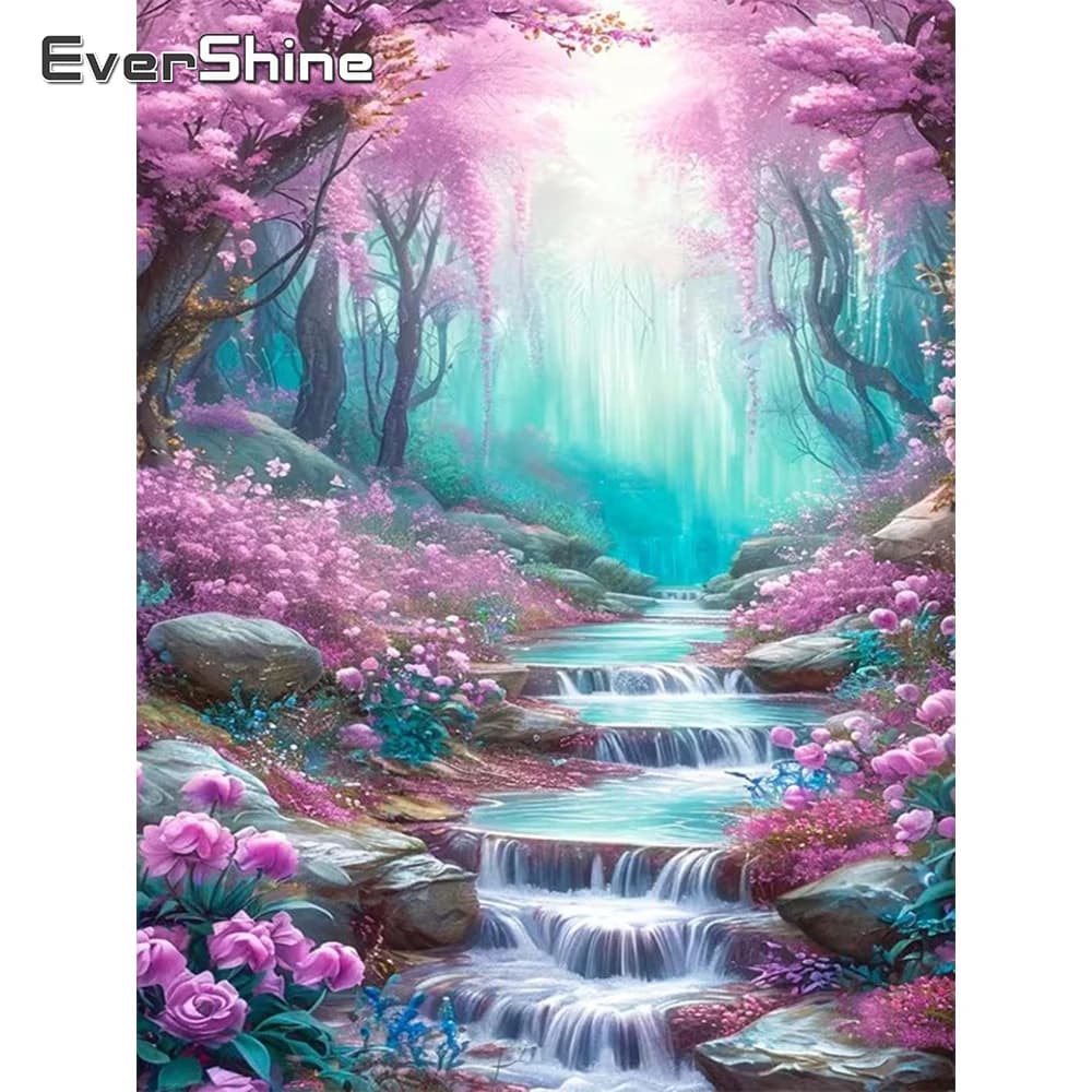 Evershine Mosaico Diamantato Completo Paesaggio Fluviale Pittura Diamantata Fai da Te Ricamo Foresta Adatto per Principianti Decorazione Casa