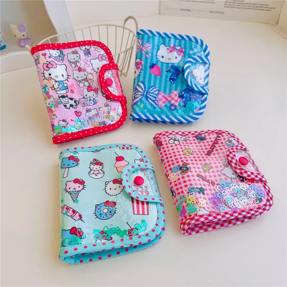 Portacarte Portatile Anime Hello Kitty, Portafoglio Compatto Multifunzione per Carte, Borsa Pieghevole, Regalo di Compleanno