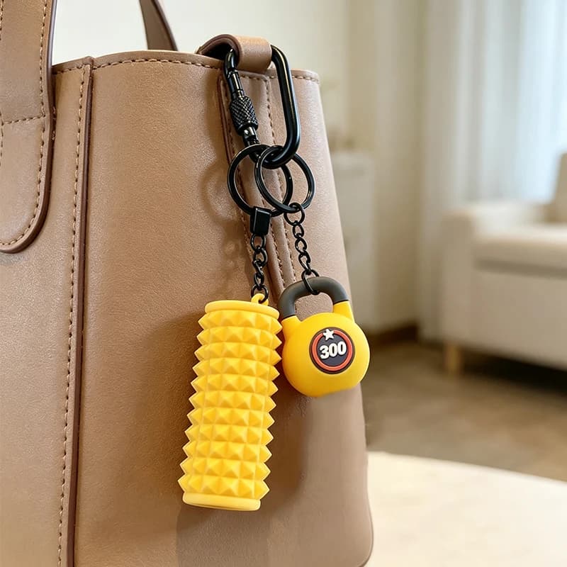 Barbell Kettlebell Keychain Mini Foam Roller Fitness Keychain Silicone Gym Workout Pendant Gifts for Gym Lovers
