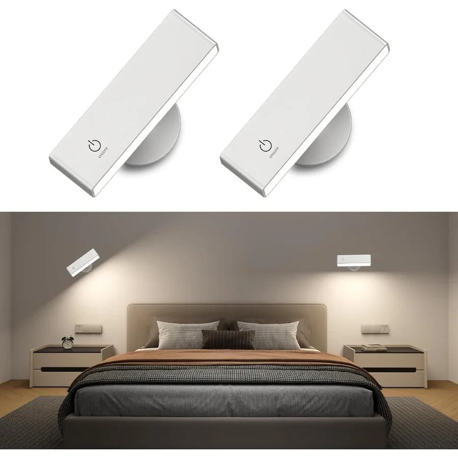 Lampade da Parete Ricaricabili Honalia, Set da 2, Dimmerabili, Magnetiche, Rotazione a 360°, Controllo Touch, Applique Senza Fili per Camera da Letto e Comodino