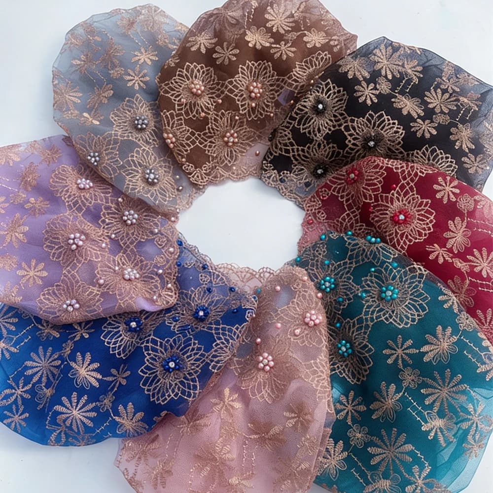 Donne Elegante Foulard Cappello Ricamato In Rilievo Doppio Strato di Pizzo Cappelli Sottoscocca Cofano Berretti Perdita di Capelli Copertura Musulmano Hijab Cap