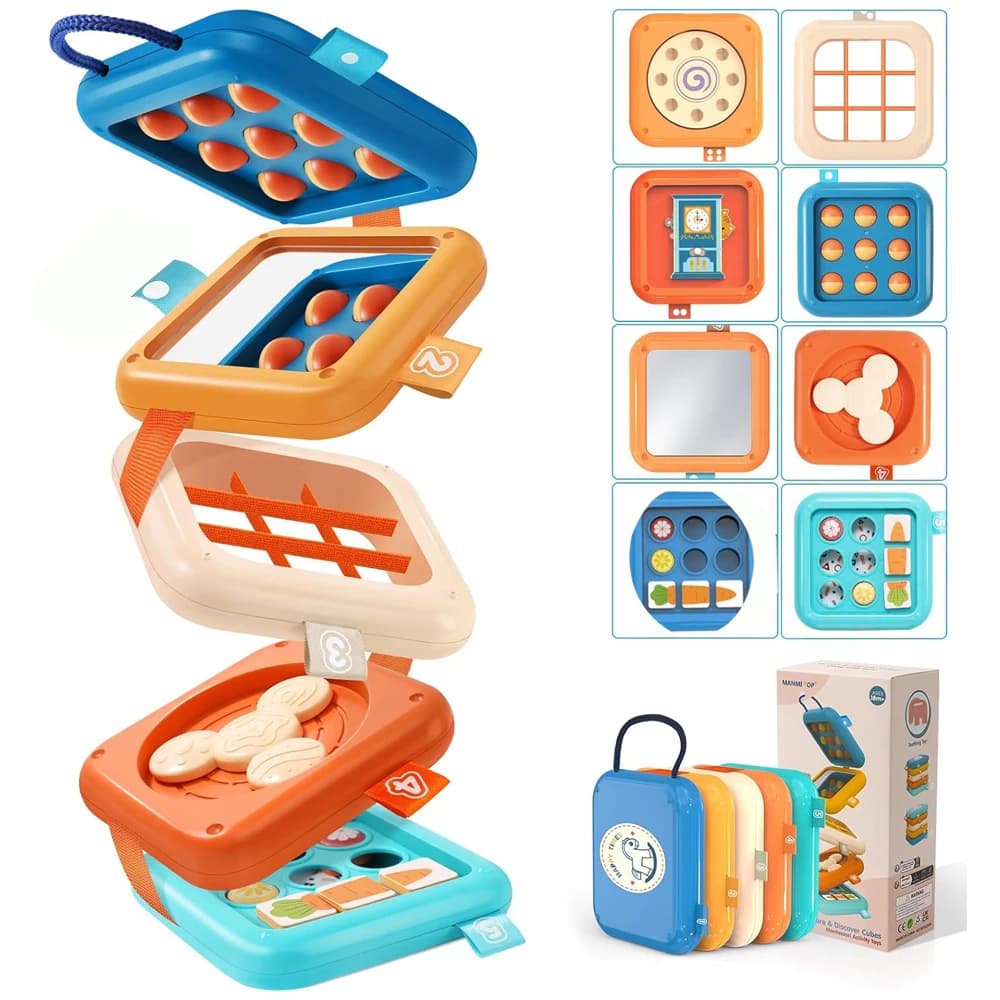 Giocattoli Montessori Tavola occupata Cubo di attività per bambini Giocattoli sensoriali Puzzle pieghevole Abilità motoria fine Giocattoli educativi precoci per bambini di età 1+