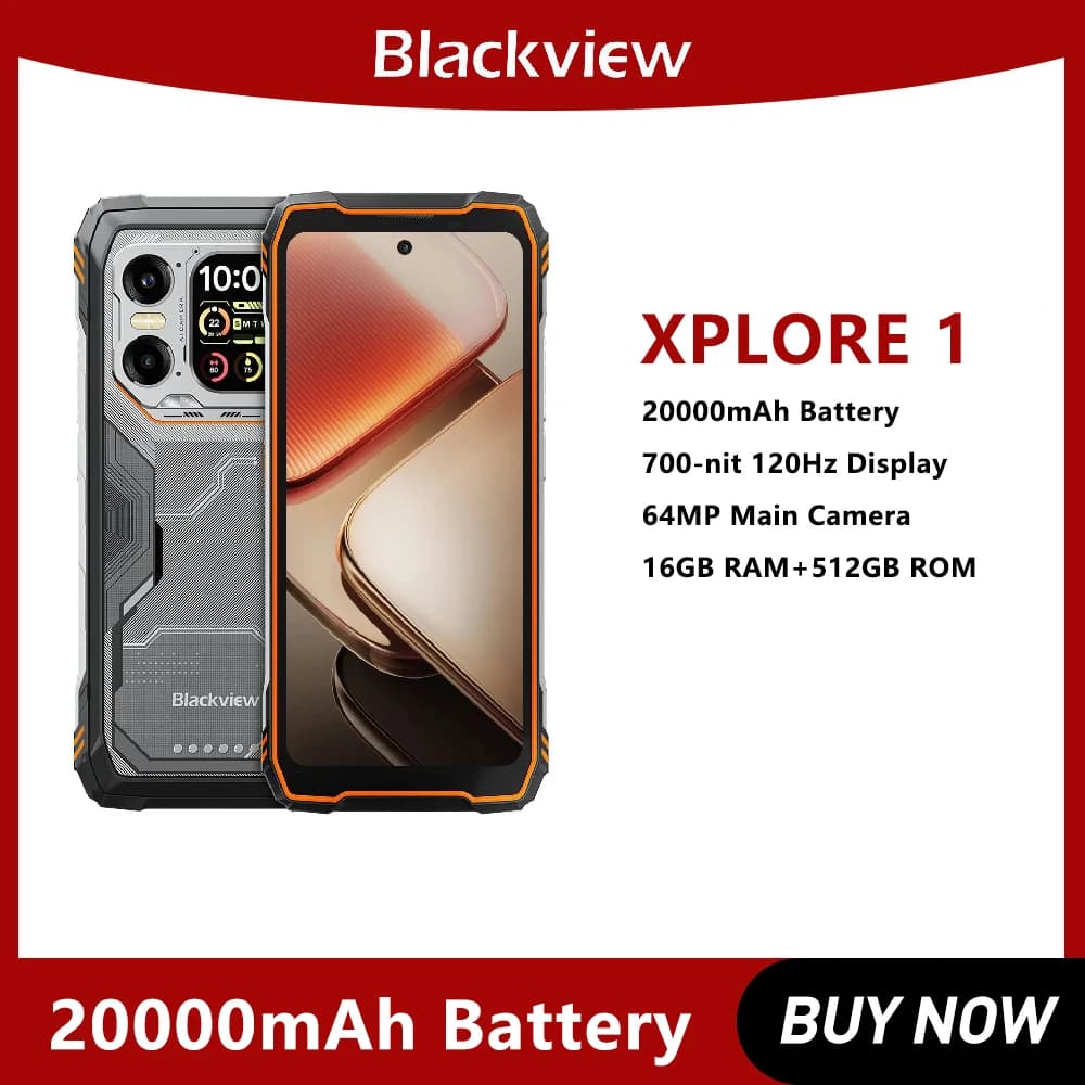 Blackview Robusto Telefono 6.78 Pollici 2.4K 16GB + 512GB XPLORE 1 Telefono Mobile 20000mAh 64MP 5G Smartphone Impermeabile Android 15 NFC