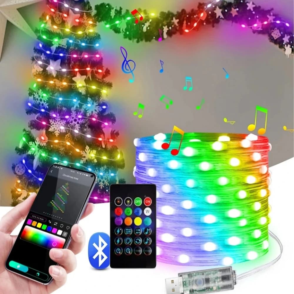 5M/10M/20M RGBIC LED Smart Fairy Lights Bluetooth APP Control String Light fai da te per la decorazione domestica di nozze della festa di natale