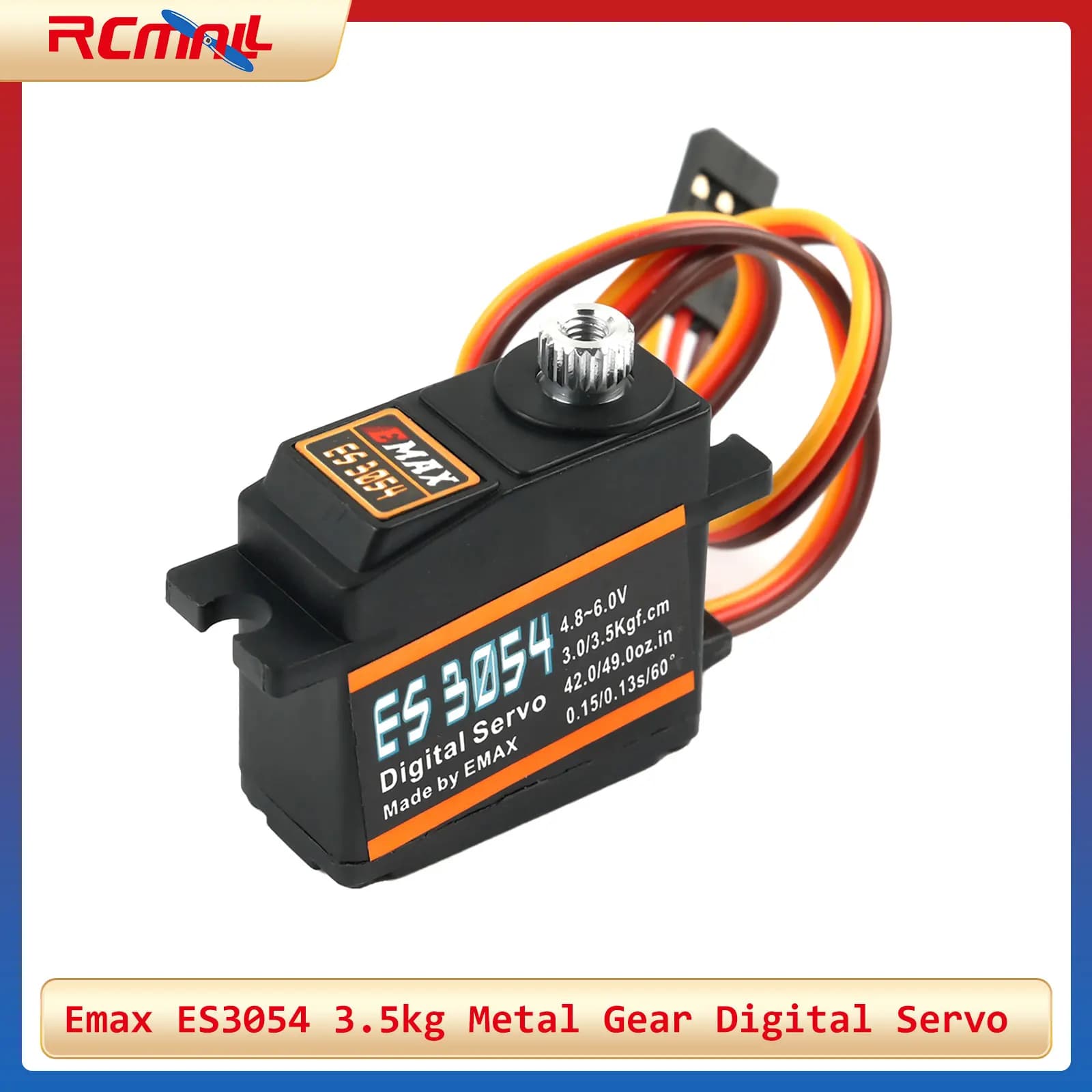 Servo Digitale Emax ES3054 3.5kg con Ingranaggi in Metallo, Connettore JR, Micro Servo 17g 23T per Aerei RC FPV ad Ala Fissa ed Elicotteri, 4.8-6.0V