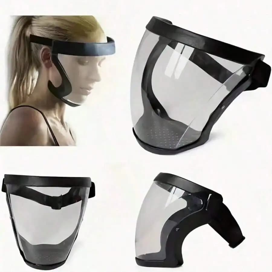 Maschera Protettiva Integrale Regolabile, Visiera Trasparente in Plastica Resistente al Calore e agli Urti per Lavoro, Cucina e Uso Esterno