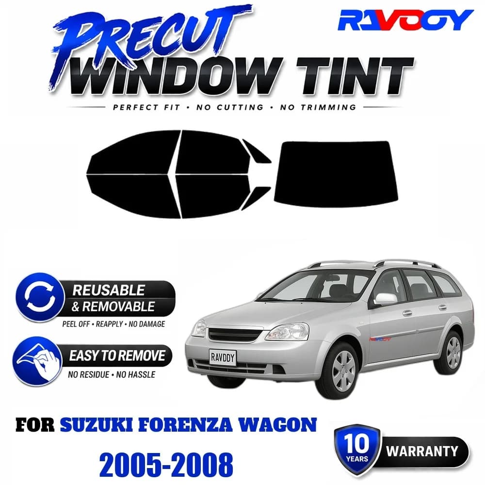 RAVOOY Precut Window Tint, Reusable Removable EPU Film, Custom Fit for Suzuki Forenza Wagon 2005-2008, UV Heat Protection