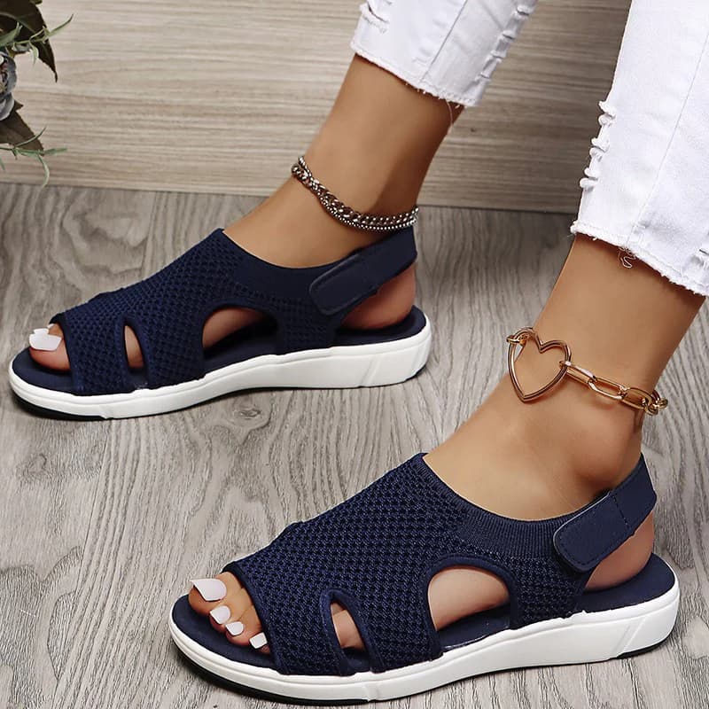 Summer Women Sandals Sexy Crystal Breathable Stretch Casual Ladies Flats Buckle Strap Femme Beach Sandalias Mujer Mesh Footwear
