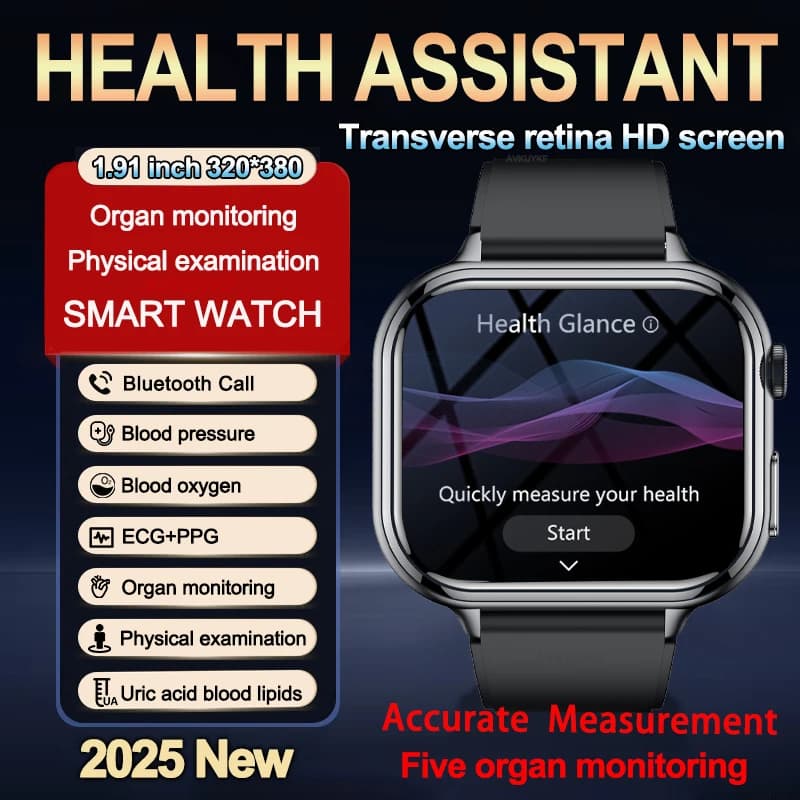 Smartwatch con Diagnosi AI per Infermieri, ECG+PPG, Rilevamento Frequenza Cardiaca, Acido Urico, Lipidi nel Sangue, Cinque Funzioni Organiche, Chiamate HD, Braccialetto Salute