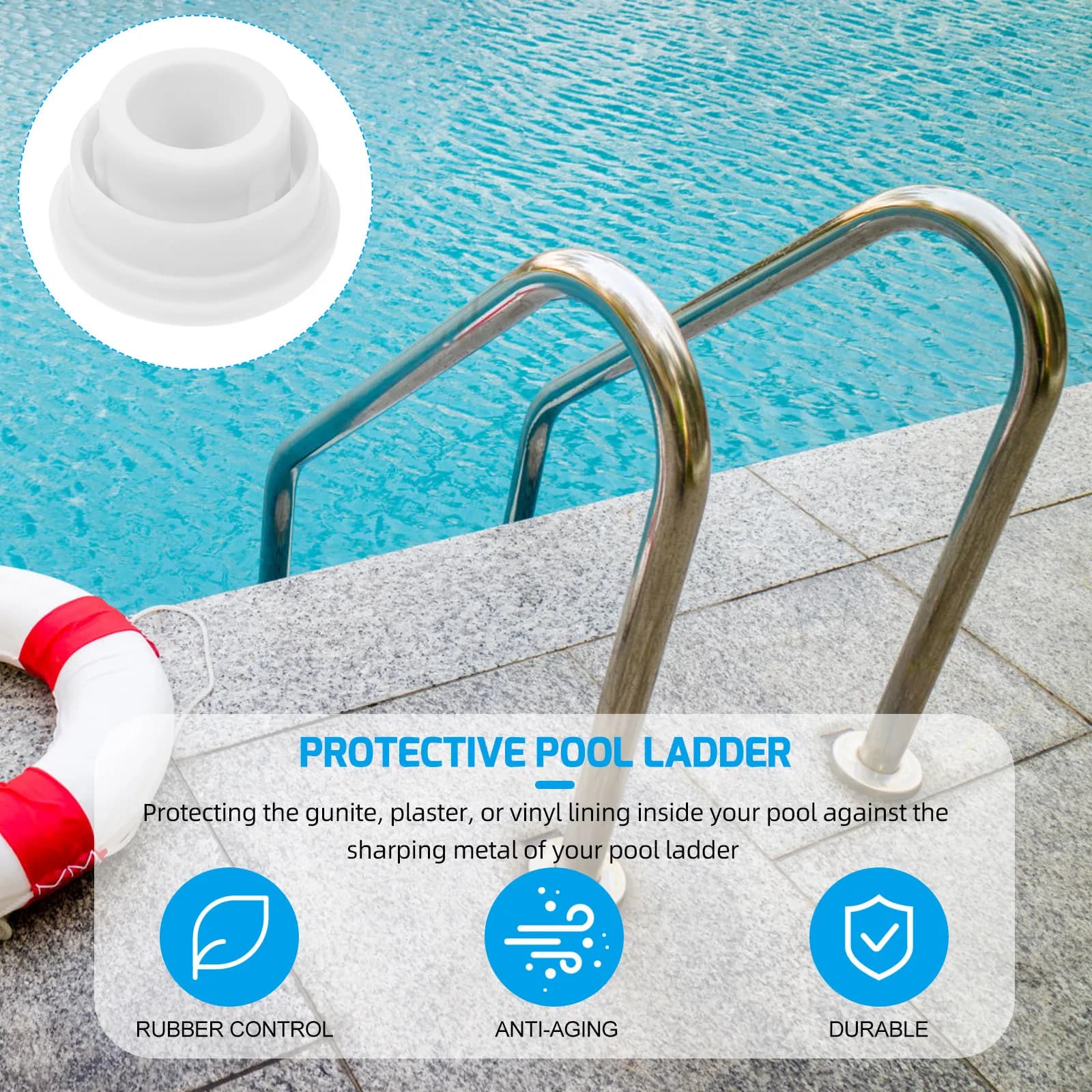 2Pcs Pool Ladder Bumper Plug Rubber Stopper for Swimming Pool Ladder Caps Protection Vinyl Liner Gunite Surface Long Life