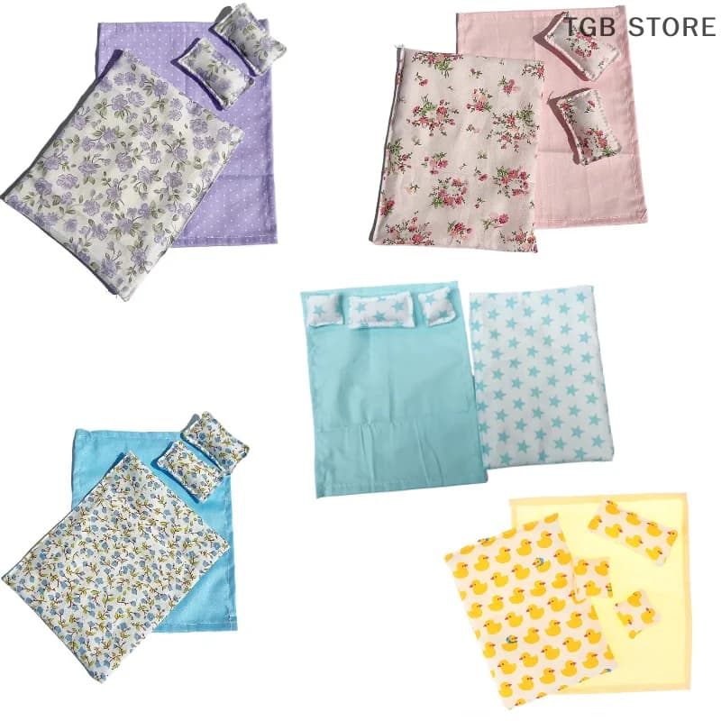 1/12 Set of miniature bed in four pieces Set of bed for dolls Home Sheets Bed linen Cushion Cover Set of bed linen Set of doll bedroom Decoration Toy
