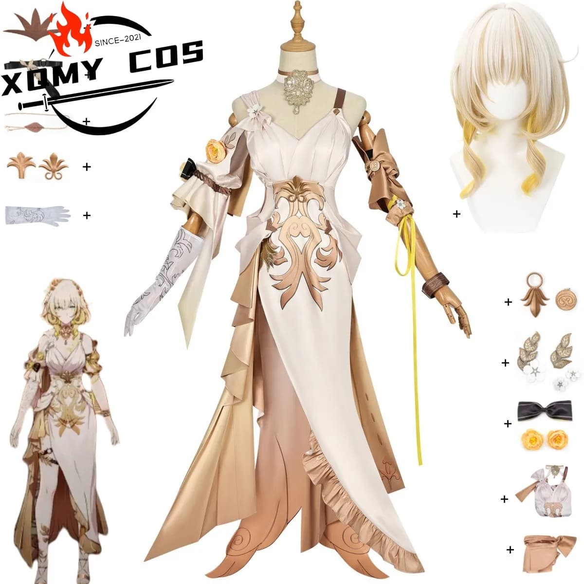 XqGame Honkai: Star Rail Aglaea Cosplay Costume Amphoreus The Goldweaver Evening Dress Long Skirts Wig Woman Sexy Carnival Suit