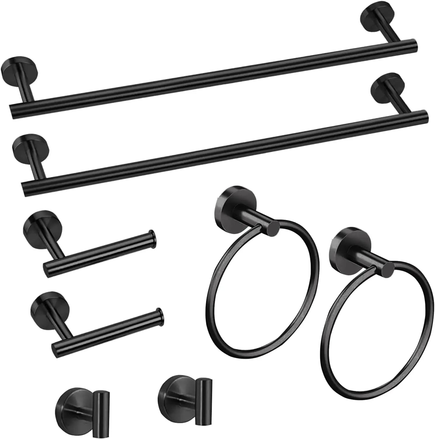 Set di accessori da bagno neri opachi da 8 pezzi, portasciugamani da 24 pollici + anello + porta carta igienica + gancio per accappatoio, acciaio inossidabile SUS304