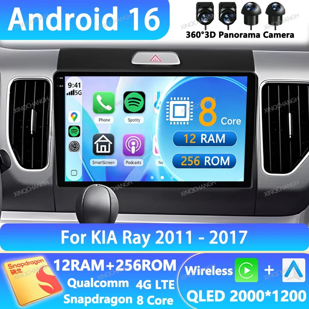 Android 16 Car Radio For KIA Ray 2011 - 2017 Multimedia Video Player GPS 4G WIFI BT 2DIN QLED Head Unit Navigation Carplay Auto