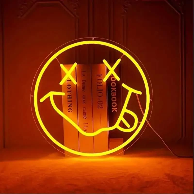 Insegna al neon con faccina sorridente, luce al neon a LED per decorazioni murali, insegna con faccia gialla per bambini, camera da letto, feste, bar, regali per decorazioni di nozze