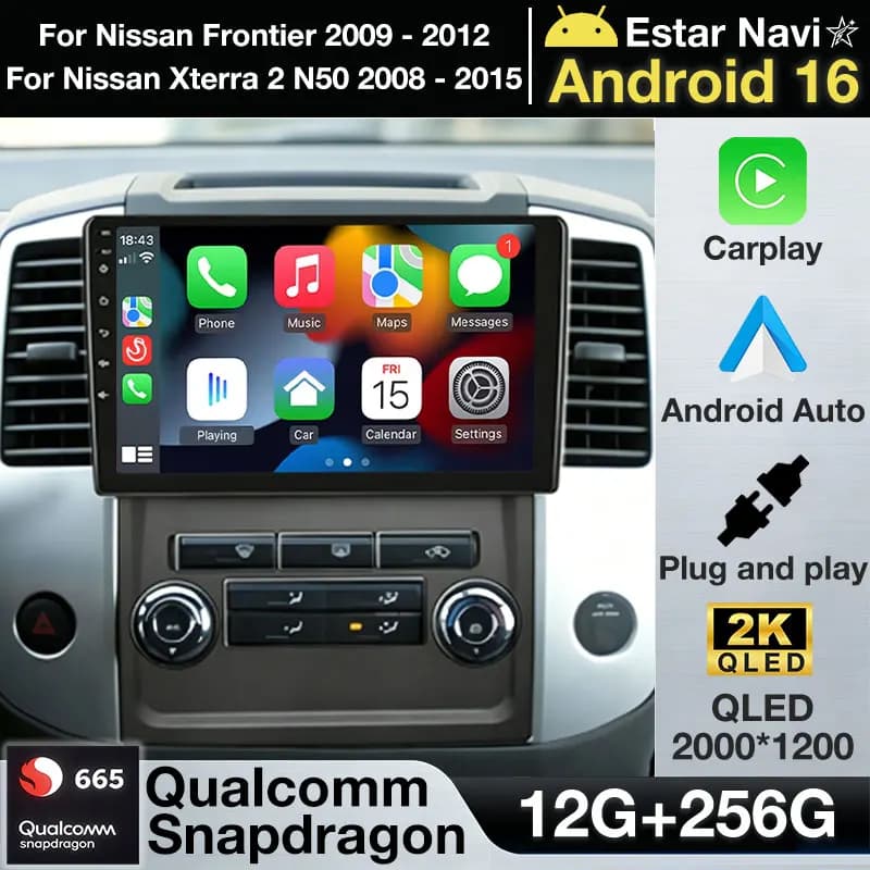 Autoradio Android 16 per Nissan Frontier 2009-2012, per Nissan Xterra 2 N50 2008-2015, lettore multimediale stereo con Carplay.
