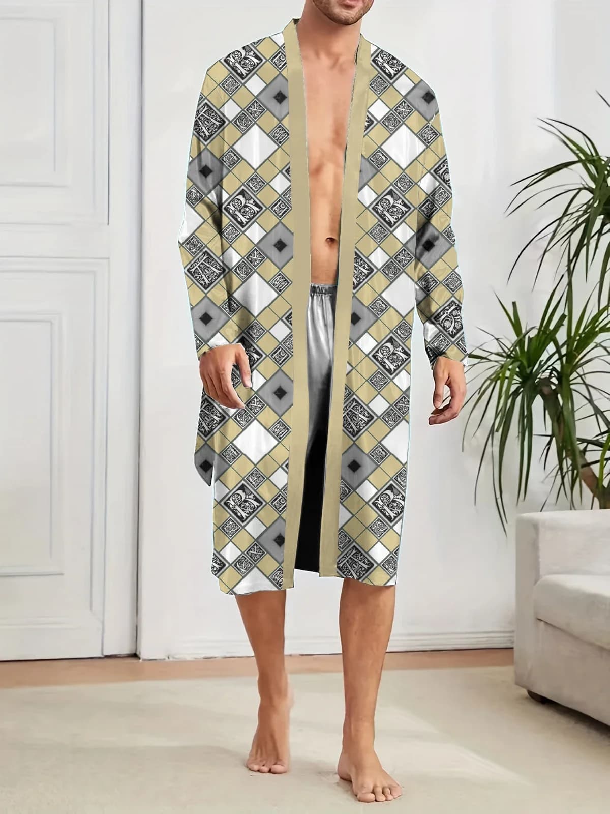 Men's Dress 2025 Autumn New Men's Night Shirts Nightwear Home Night Shirts Night Shirt Sottile Leather Friendly 3D Printed Luxury Bathrobe Long Nightwear