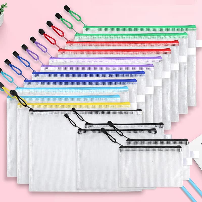 Busta portadocumenti in rete di plastica da 12 pezzi, cartella portadocumenti impermeabile e resistente agli strappi, busta portadocumenti con zip multi-formato per scuola, ufficio, casa