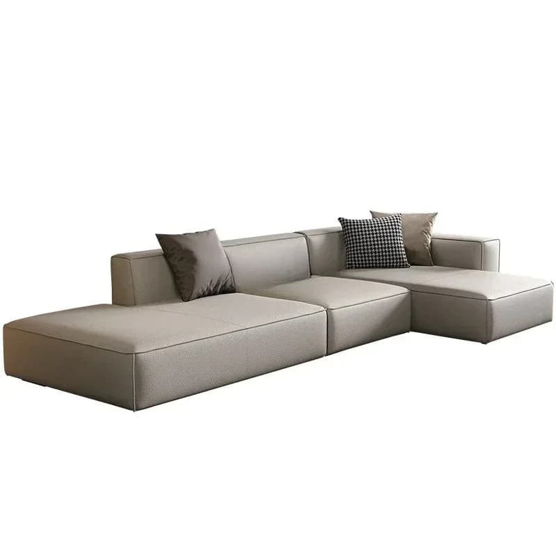 Divano in pelle, stile minimalista italiano, divano angolare moderno a blocco di tofu