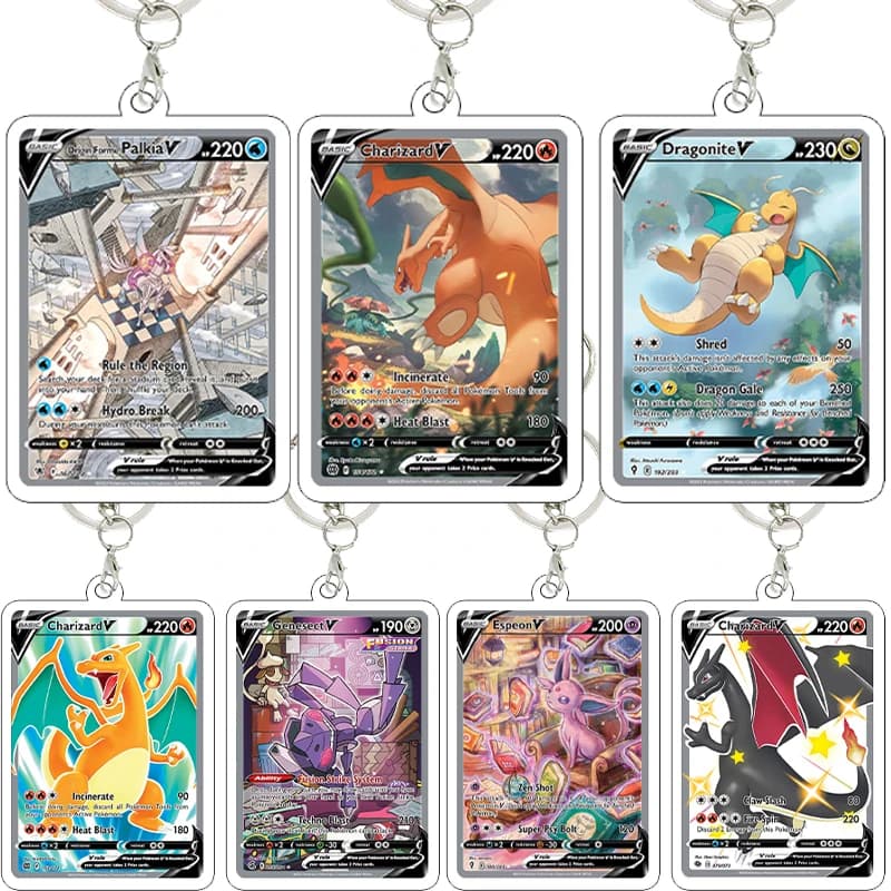 Portachiavi in acrilico a forma di carta da gioco PKM Anime Charizard, accessori Machamp Espeon, ciondolo fai da te, regali