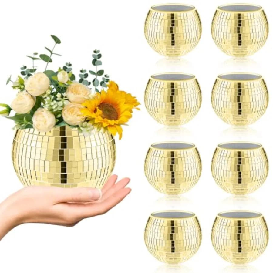 8 PCS Disco Ball VaseGlass Disco Ball Planter Candle Holder Vase Bulk Mirror Disco Ball Flower Vase for Wedding Centerpieces Bi