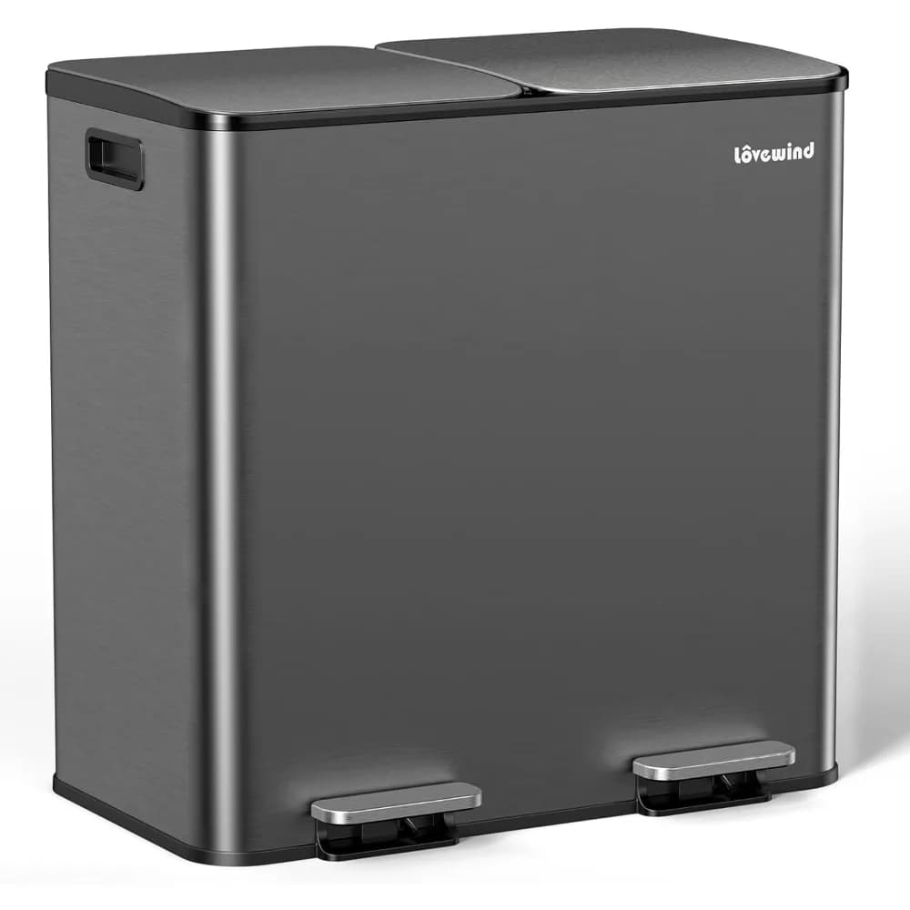 Bidone della spazzatura, 2 x 10,5 galloni (2 x 40 L) bidone della spazzatura per cucina bidone della spazzatura da cucina con doppio scomparto, acciaio inossidabile