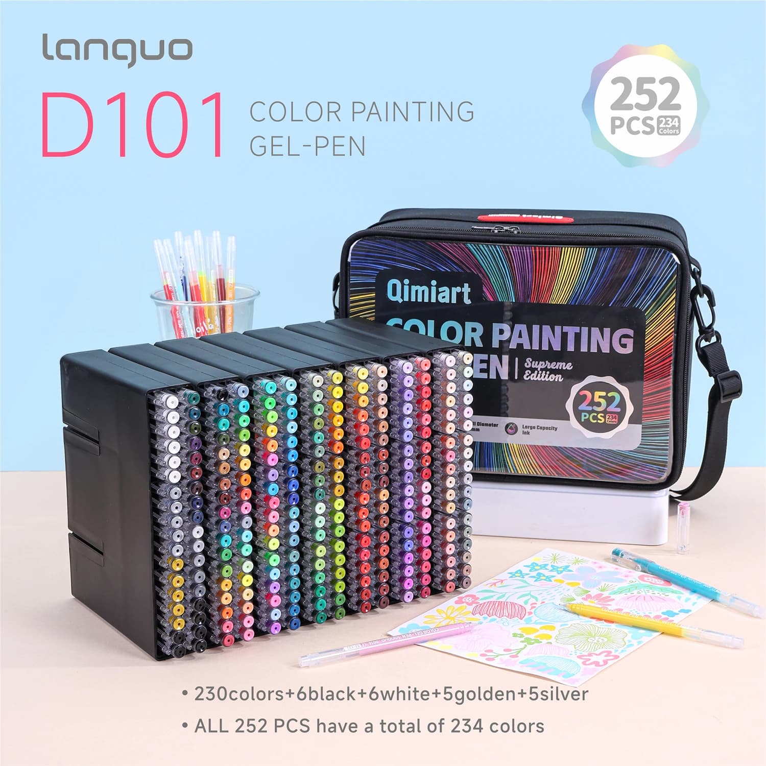 Penne Gel Acriliche Languo 234 Colori/252 Pezzi, Penne Multicolore per Quaderni, Penne Gel Colorate per Studenti, Scrittura, Pittura e Disegno