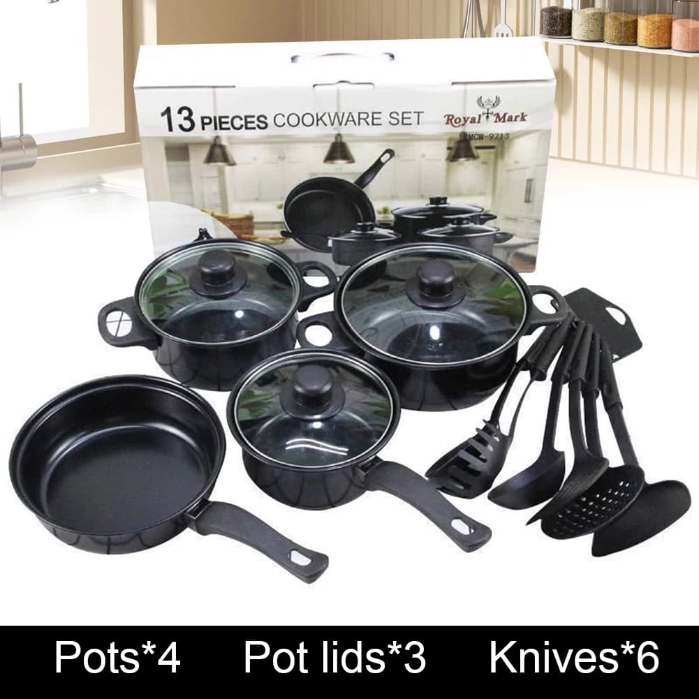 Set of 12-piece non-stick pans, deep pan with lid, milk pot, Maifan stone pan, set of pots for all cooking floors
