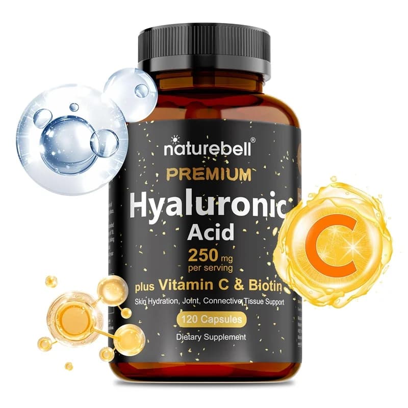 Hyaluronic Acid Supplement with Vitamin C - Reduces Wrinkles, Increases Skin Elasticity and Supports Cell Repair and Growth