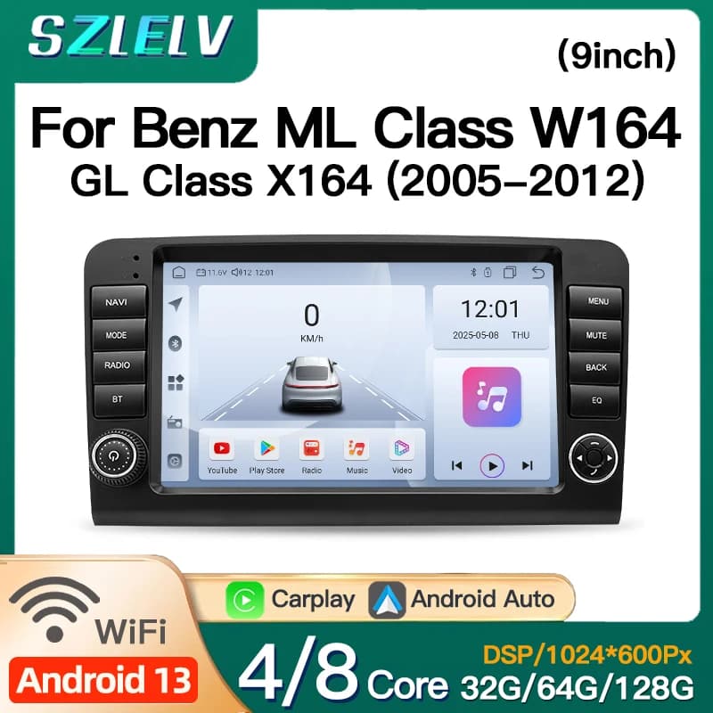 Autoradio con Sistema Linux per Mercedes Benz Classe GL X164 ML W164, Android Auto, Carplay, Audio Bluetooth, GPS, Lettore Video