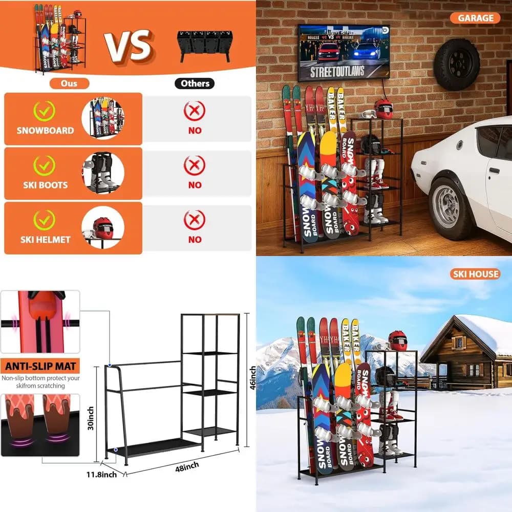 Portaoggetti Garage per sci e snowboard per 4 sci, 3 snowboard, stivali, pali e occhiali