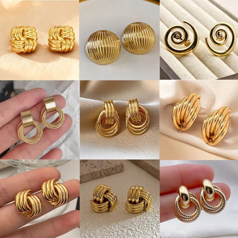 Minimalist Gold Geometric Clip-On Earrings for Non-Pierced Ears Retro Twist Knot Spiral Hoop Statement Earrings for Women Party