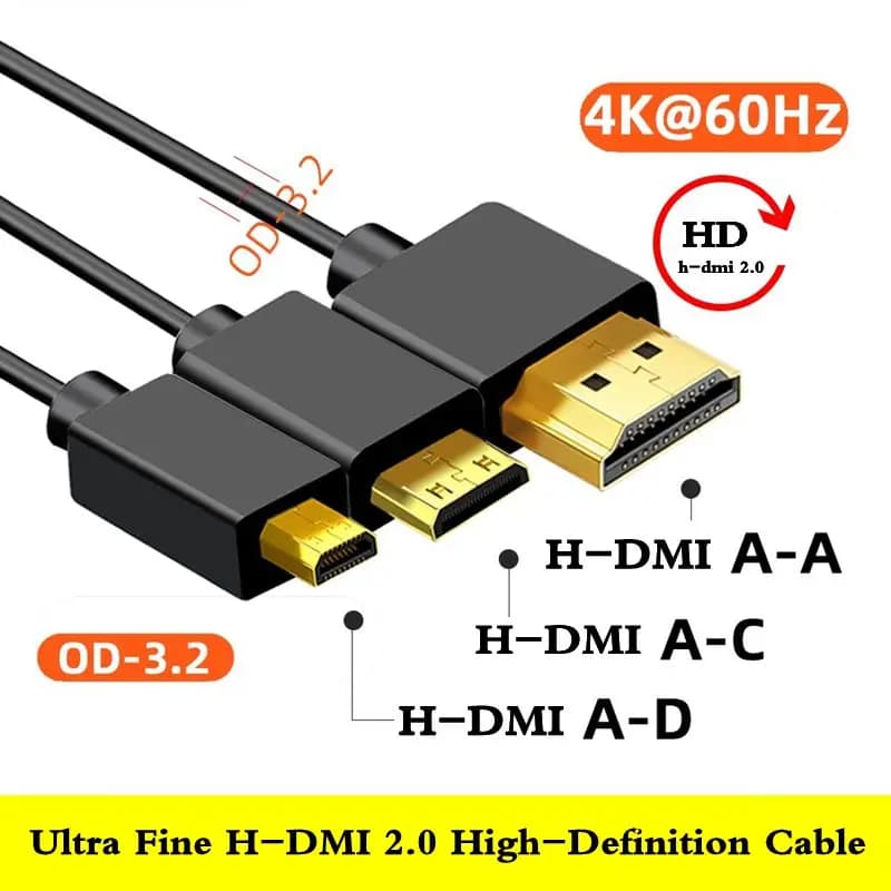 4K60HZ Version 2.0 Micro Mini HDMI compatible with male to HDMI compatible with digital male camera, TV projector, HD video cable OD3.2mm
