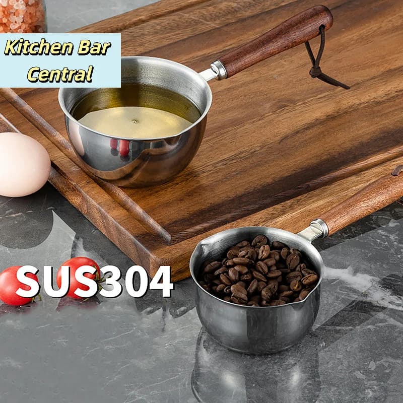 【Pentola per olio caldo in acciaio inossidabile con manico in legno, per sciogliere cera, candele profumate, cioccolato, burro, sapone fatto a mano】