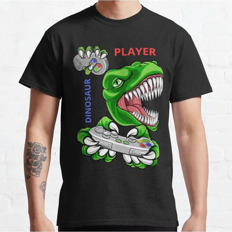 GIOCATORE DINOSAUR Divertente offline t rex anni '90 cartone animato pixel videogioco dinosauro T-shirt per uomo di grandi dimensioni Top per adulti S-6xl