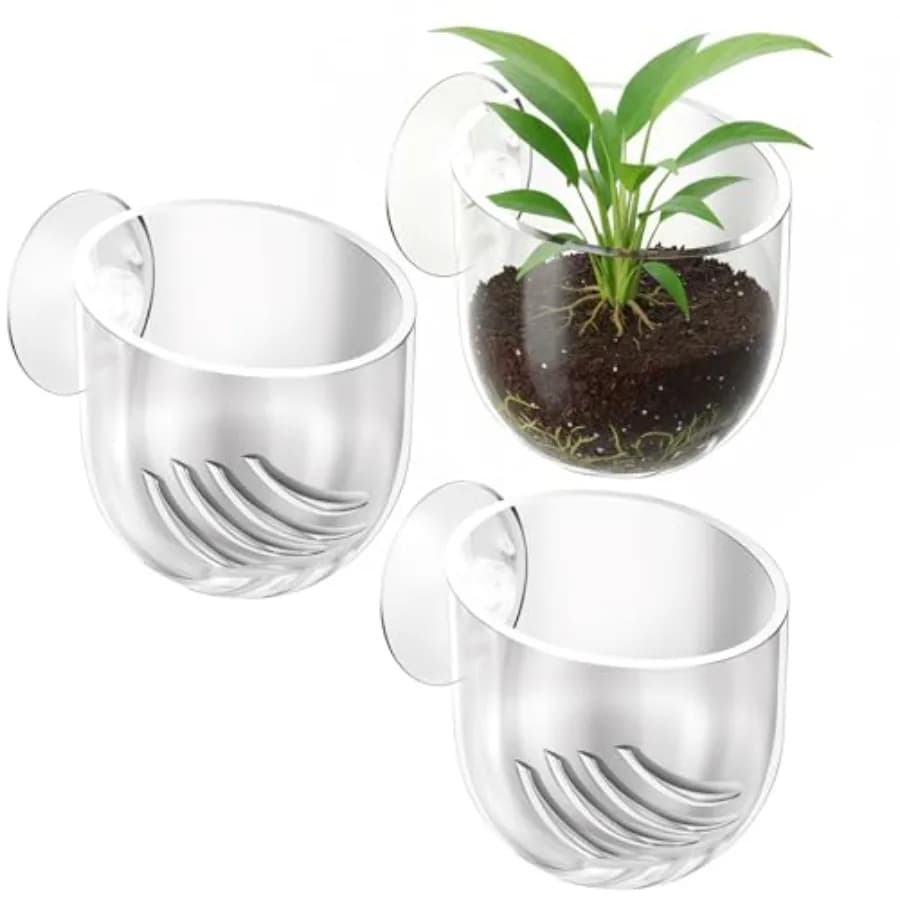 3 Pack Clear Fish Tank Plant Holder Aquatic Plant Cups Fishes Tanks Plants Pot Acrylic Aquarium Plants Holder with Suction Cups