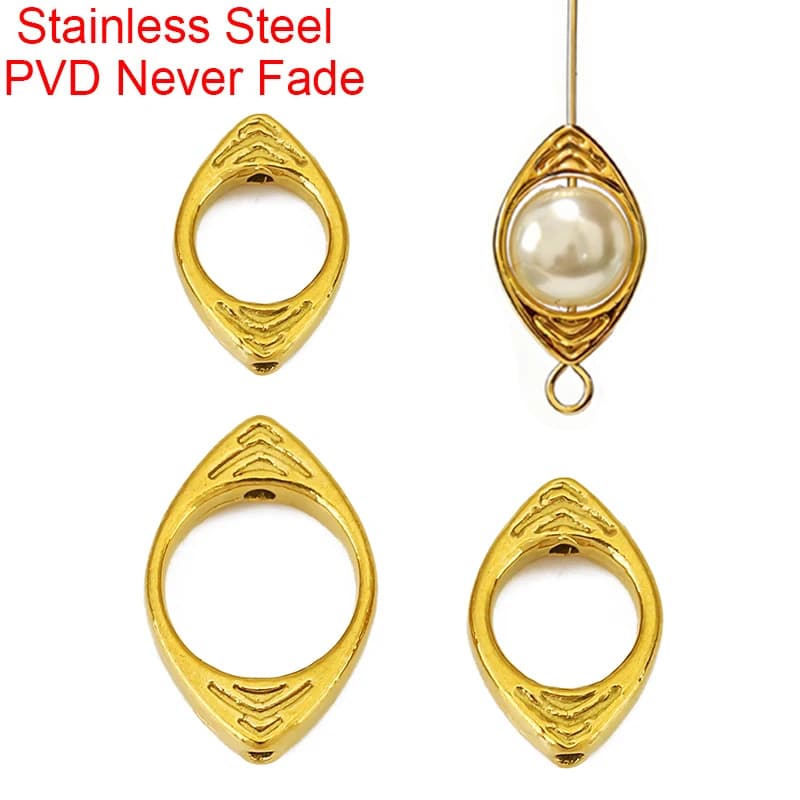 5 pz. Perline a occhiello in acciaio inossidabile da 6mm e 8mm per creazione orecchini, collane, bracciali, con finitura PVD che non sbiadisce, per gioielli fai da te