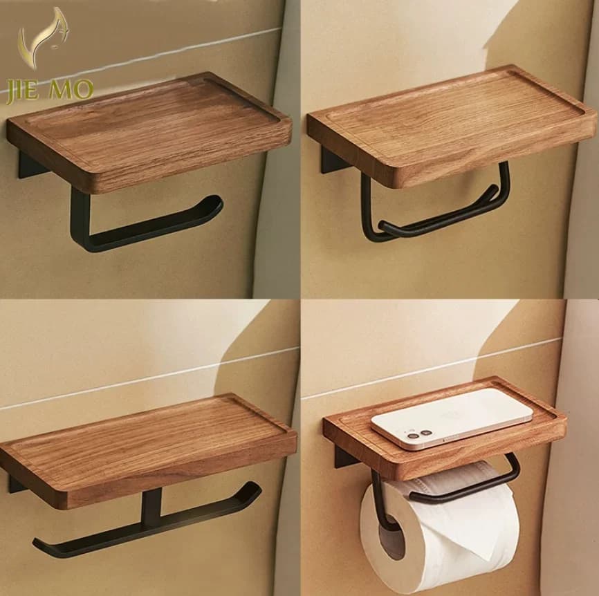Paper Towel Rack Black Walnut Toilet Roll Rack Creative Solid Wood Paper Towel Hook Bathroom Rack