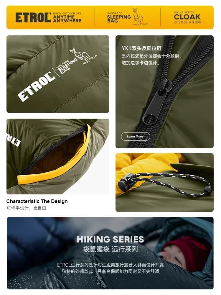 Winter sleeping bag for adults, thickened, cold-resistant, padded in feather, for outdoor camping